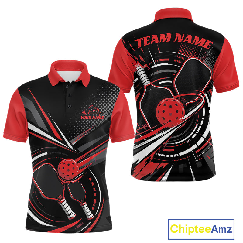 Custom Black And Red Pickleball Ball And Paddles Pickleball Men Polo Shirt IPHW11898