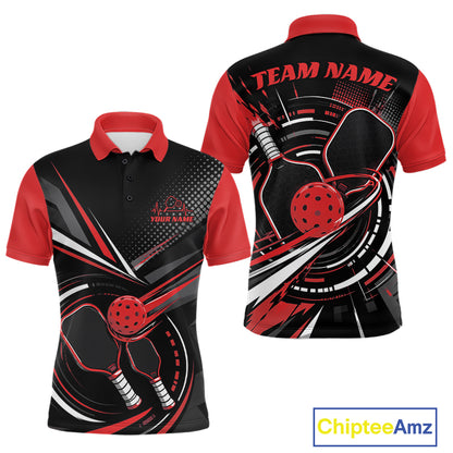 Custom Black And Red Pickleball Ball And Paddles Pickleball Men Polo Shirt IPHW11898