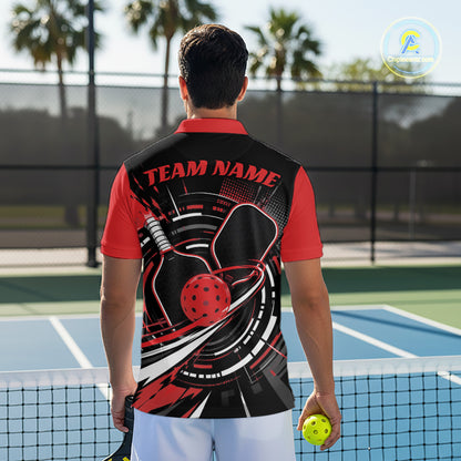 Custom Black And Red Pickleball Ball And Paddles Pickleball Men Polo Shirt IPHW11898