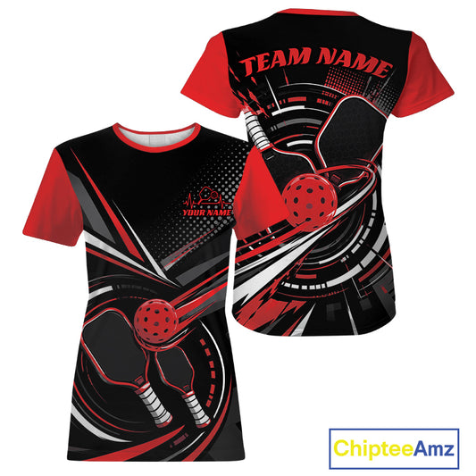 Custom Black And Red Pickleball Ball And Paddles Pickleball Women T-Shirts IPHW11898