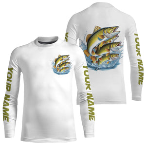 Walleye Fishes Custom Bass Long Sleeve Fishing Shirts, Walleye Tournament Fishing Shirt IPHW7960