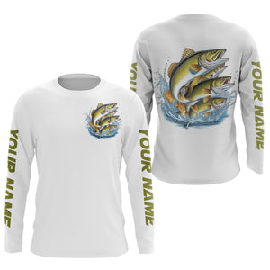 Walleye Fishes Custom Bass Long Sleeve Fishing Shirts, Walleye Tournament Fishing Shirt IPHW7960