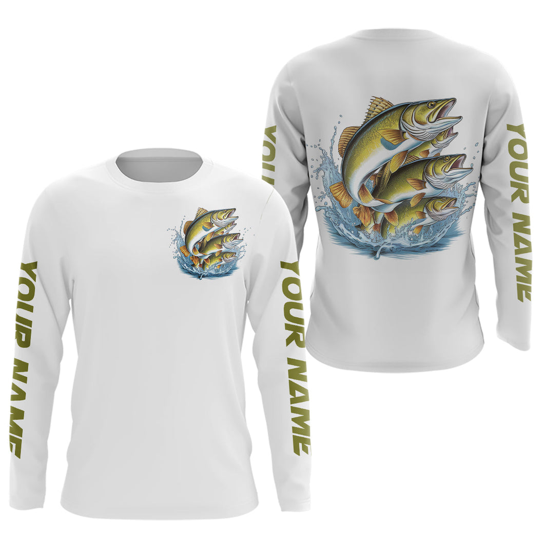 Walleye Fishes Custom Bass Long Sleeve Fishing Shirts, Walleye Tournament Fishing Shirt IPHW7960