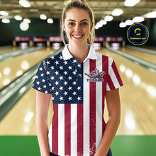 Load image into Gallery viewer, Custom US Flag Bowling Women Polo Shirts, Patriotic Bowling League Shirt Bowling Jersey IPHW9714