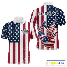 Load image into Gallery viewer, Custom US Flag Bowling Polo Shirts For Men, Patriotic Bowling League Shirt Bowling Jersey IPHW9714