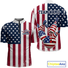 Load image into Gallery viewer, Custom US Flag Bowling Quarter-Zip Shirts For Men, Patriotic Bowling League Shirt Bowling Jersey IPHW9714