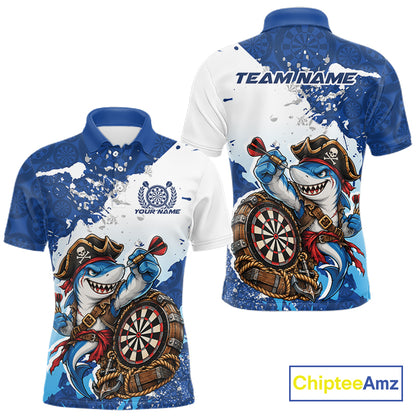 Custom Blue Splatter Funny Shark Pirate Dart Team Men Polo Shirt, Dart Jersey IPHW12648