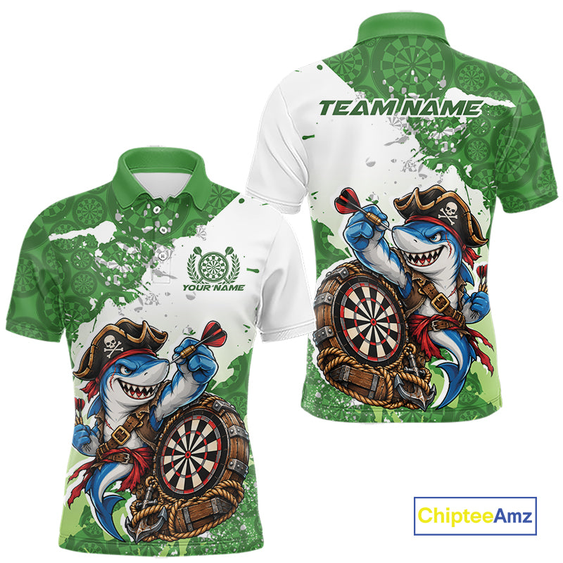 Custom Green Splatter Funny Shark Pirate Dart Team Men Polo Shirt, Dart Jersey IPHW12649