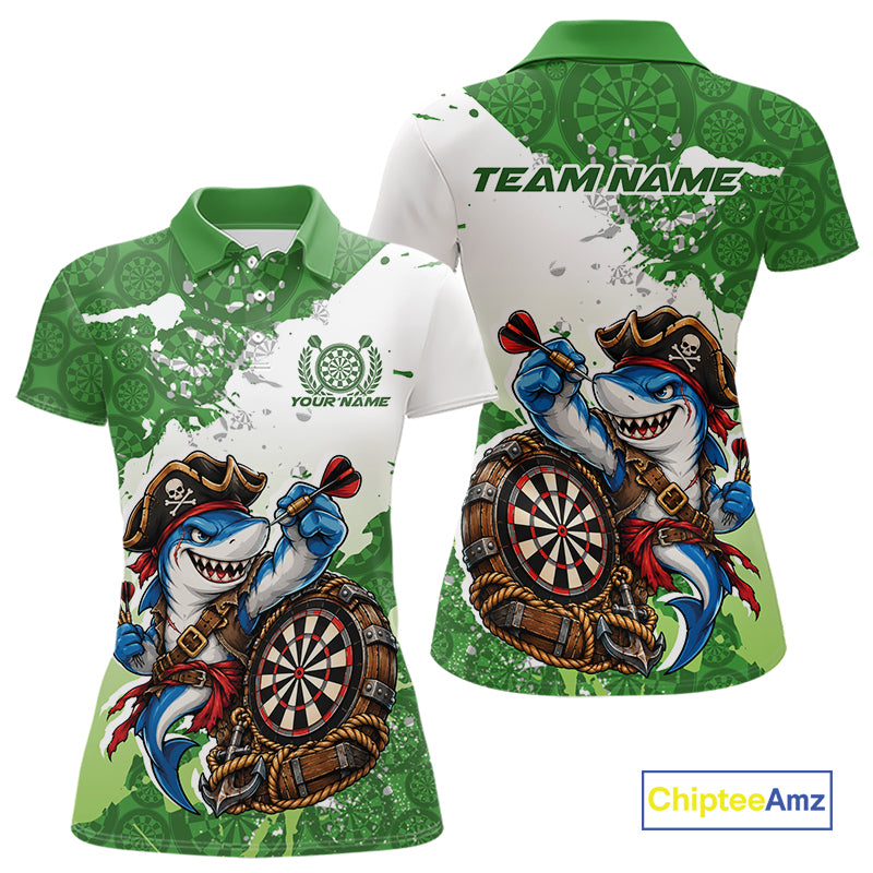 Custom Green Splatter Funny Shark Pirate Dart Team Women Polo Shirt, Dart Jersey IPHW12649