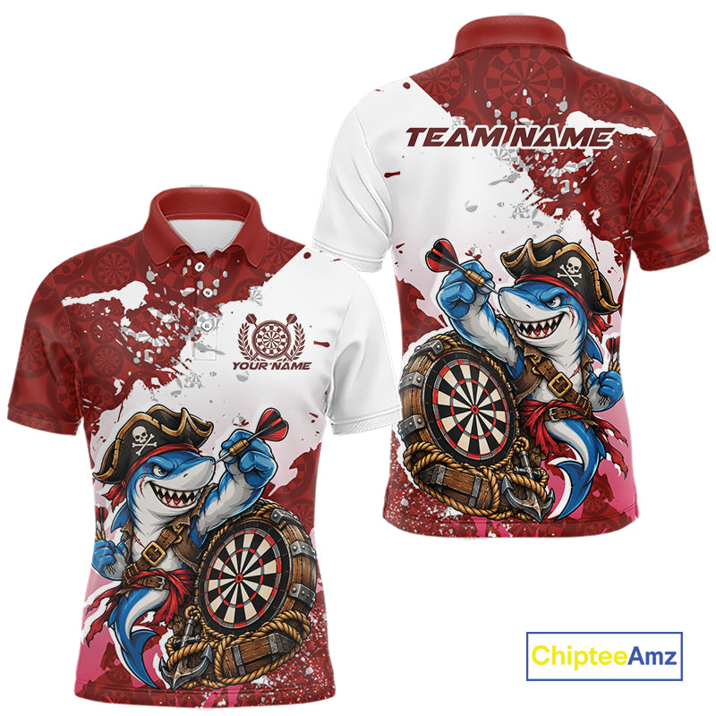 Custom Red Splatter Funny Shark Pirate Dart Team Men Polo Shirt, Dart Jersey IPHW12651