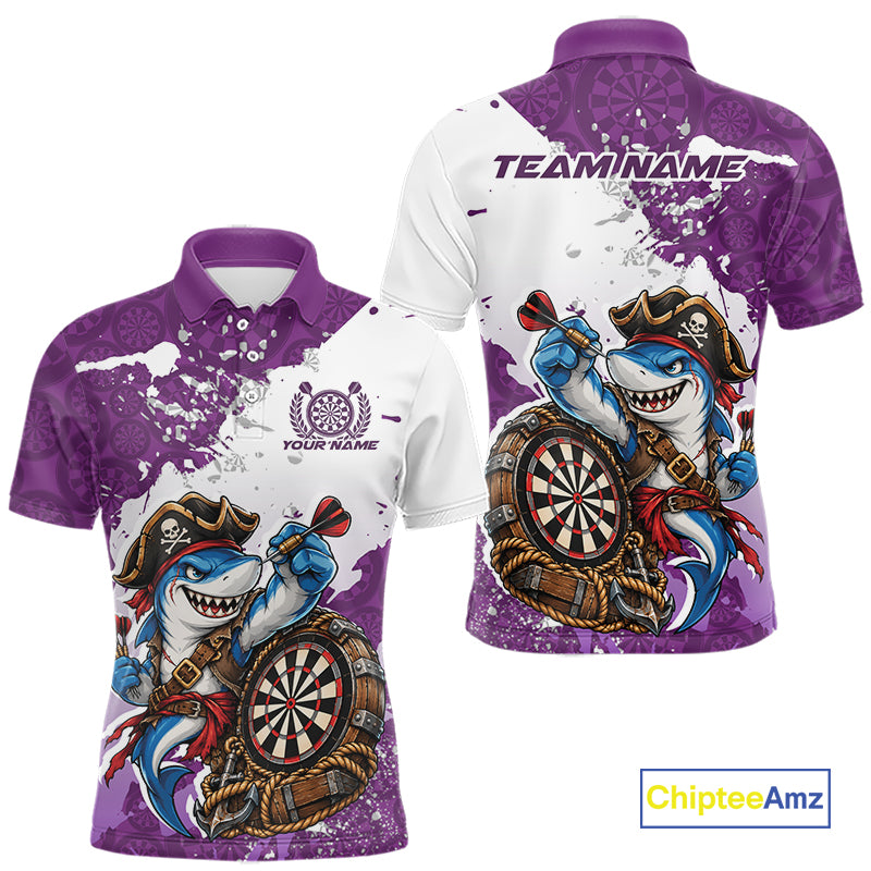 Custom Purple Splatter Funny Shark Pirate Dart Team Men Polo Shirt, Dart Jersey IPHW12652