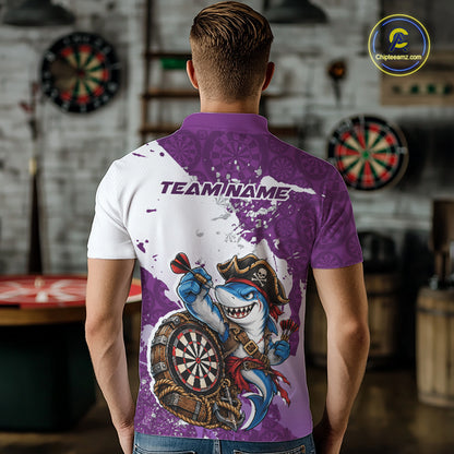 Custom Purple Splatter Funny Shark Pirate Dart Team Men Polo Shirt, Dart Jersey IPHW12652