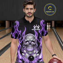 Load image into Gallery viewer, Custom Purple Fire Flame Skull Bowling Polo Shirts For Men, Halloween Bowling Team Outfit IPHW9493
