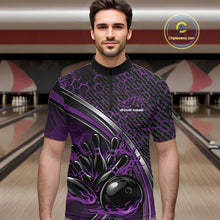 Load image into Gallery viewer, Custom Purple Flame Bowling Men Quarter-Zip Team Shirt, Hexagon Pattern Bowling Jerseys IPHW11311