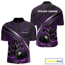 Load image into Gallery viewer, Custom Purple Flame Bowling Men Quarter-Zip Team Shirt, Hexagon Pattern Bowling Jerseys IPHW11311