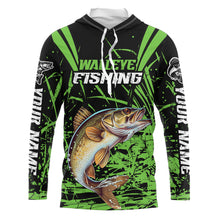 Load image into Gallery viewer, Customized Walleye Fishing Long Sleeve Tournament Shirt, Walleye Fishing Gifts For Fisherman | Green IPHW6647