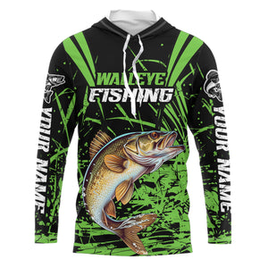 Customized Walleye Fishing Long Sleeve Tournament Shirt, Walleye Fishing Gifts For Fisherman | Green IPHW6647