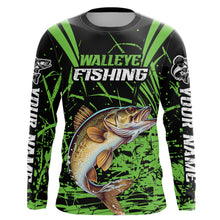 Load image into Gallery viewer, Customized Walleye Fishing Long Sleeve Tournament Shirt, Walleye Fishing Gifts For Fisherman | Green IPHW6647