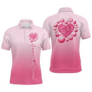 Custom Pink Heart Pickleball Polo Shirts For Men, Valentines Pickleball Couple Shirts IPHW8193