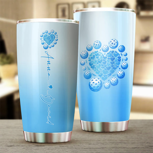 Custom Blue Heart Pickleball Tumbler Cup For Men And Women, Valentines Pickleball Couple IPHW8194