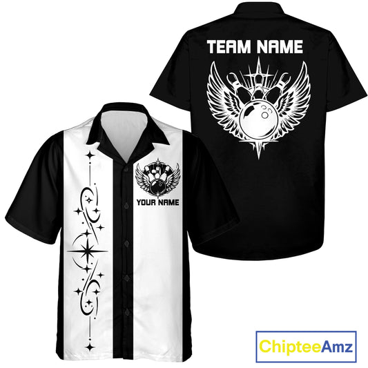 Bowling With Wings Custom Retro Bowling Team Button Up Shirt, Gift For Bowlers IPHW12247