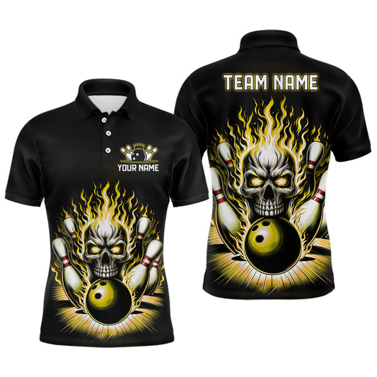 Personalized Unisex Skull Bowling Shirt Custom Team'S Name Flame Bowler Jerseys | Yellow IPHW6513