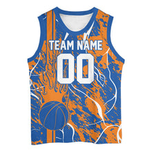 Load image into Gallery viewer, Custom Blue And Orange Flame Basketball Jerseys With Name And Number, Basketball Team Uniform IPHW10527