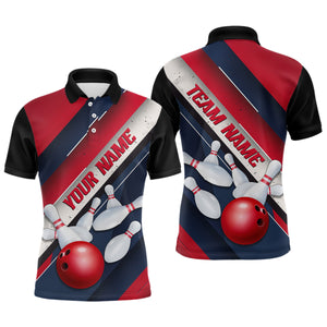 Red, White And Blue Striped Lines Custom Unisex Bowling Team Shirts, Patriotic Bowling Jerseys IPHW6672