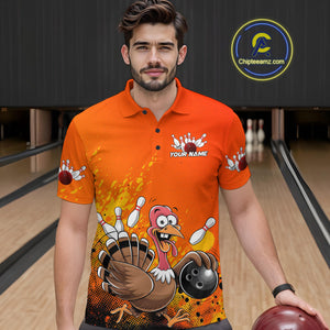 Custom Funny Turkey Bowling Thanksgiving Bowing Outfit Team Polo Shirts For Men IPHW9786