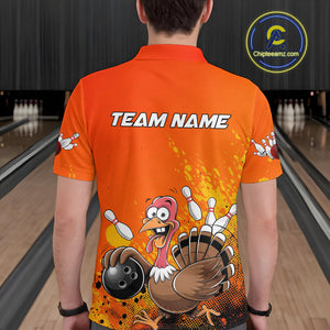 Custom Funny Turkey Bowling Thanksgiving Bowing Outfit Team Polo Shirts For Men IPHW9786