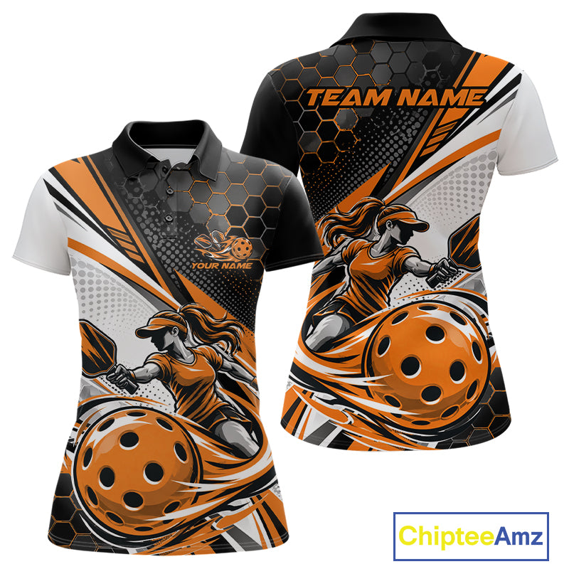 Custom Orange Energy Pickleballer Women Polo Shirt, Pickleball Tournament Team Uniform IPHW12758
