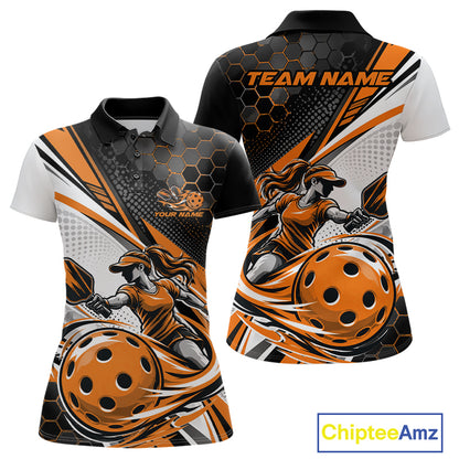 Custom Orange Energy Pickleballer Women Polo Shirt, Pickleball Tournament Team Uniform IPHW12758