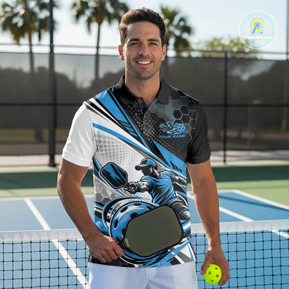 Custom Blue Energy Pickleballer Men Polo Shirt, Pickleball Tournament Team Uniform IPHW12759