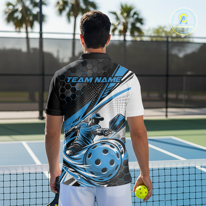 Custom Blue Energy Pickleballer Men Polo Shirt, Pickleball Tournament Team Uniform IPHW12759