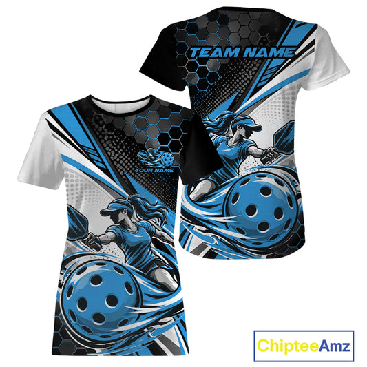 Custom Blue Energy Pickleballer Women T-Shirts, Pickleball Tournament Team Uniform IPHW12759
