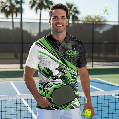 Custom Green Energy Pickleballer Men Polo Shirt, Pickleball Tournament Team Uniform IPHW12760