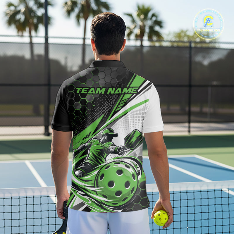 Custom Green Energy Pickleballer Men Polo Shirt, Pickleball Tournament Team Uniform IPHW12760