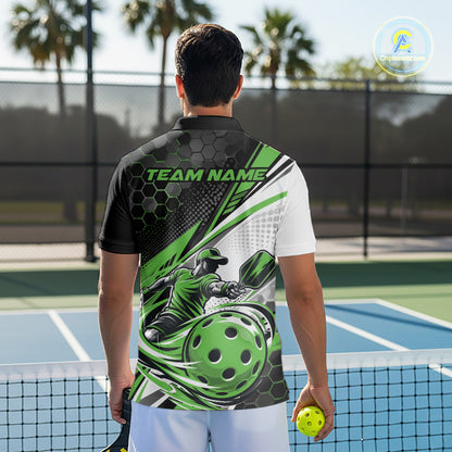Custom Green Energy Pickleballer Men Polo Shirt, Pickleball Tournament Team Uniform IPHW12760
