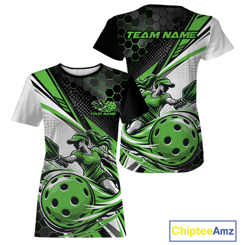 Custom Green Energy Pickleballer Women T-Shirts, Pickleball Tournament Team Uniform IPHW12760