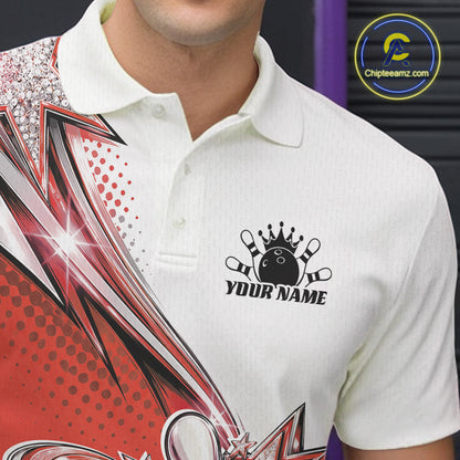 Custom Red Glitter Star Bowling Men Polo, Bowling League And Tournament Shirt IPHW12764