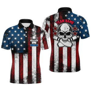 Custom Vintage Skull Bowling Shirts For Men, Retro Style Patriotic Bowling Team Shirts Outfit IPHW5157