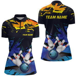 Custom Bowling Shirts For Women, Bowling Ball And Pins Team Bowling League Shirts IPHW5166