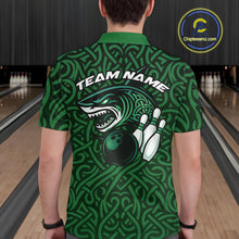 Load image into Gallery viewer, Custom Green Tribal Shark Bowling Team Men Polo Shirt, Shark Bowling Tournament Shirt IPHW10176