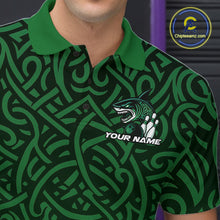 Load image into Gallery viewer, Custom Green Tribal Shark Bowling Team Men Polo Shirt, Shark Bowling Tournament Shirt IPHW10176