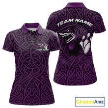 Load image into Gallery viewer, Custom Purple Tribal Shark Bowling Team Women Polo Shirt, Shark Bowling Tournament Shirt IPHW10178