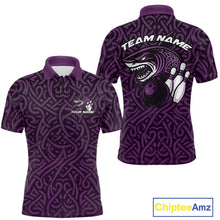Load image into Gallery viewer, Custom Purple Tribal Shark Bowling Team Men Polo Shirt, Shark Bowling Tournament Shirt IPHW10178