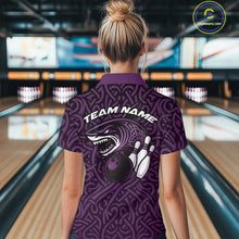 Load image into Gallery viewer, Custom Purple Tribal Shark Women Bowling Team Shirts, Shark Bowling Tournament Shirt IPHW10178