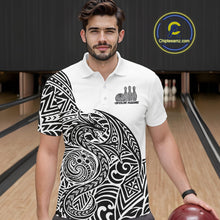 Load image into Gallery viewer, Custom Black And White Tribal Dragon Men Bowling Polo Shirt, Polynesian Bowling Shirt IPHW10340
