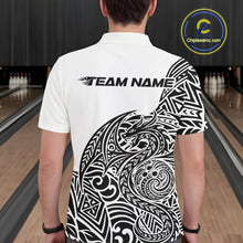 Load image into Gallery viewer, Custom Black And White Tribal Dragon Men Bowling Polo Shirt, Polynesian Bowling Shirt IPHW10340
