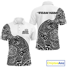 Load image into Gallery viewer, Custom Black And White Tribal Dragon Men Bowling Polo Shirt, Polynesian Bowling Shirt IPHW10340
